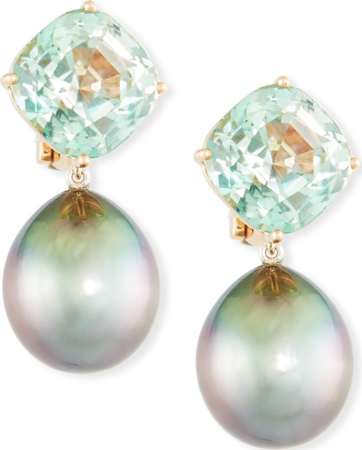 Assael 18k Rose Gold Tourmaline & Tahitian Pearl Clip-On Drop Earrings
