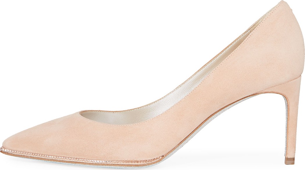Rene Caovilla Grace Suede and Strass Pumps, Beige