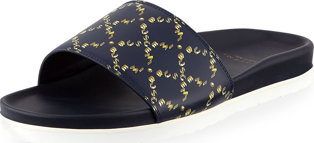 Buscemi Men's Monogram Leather Slide Sandal
