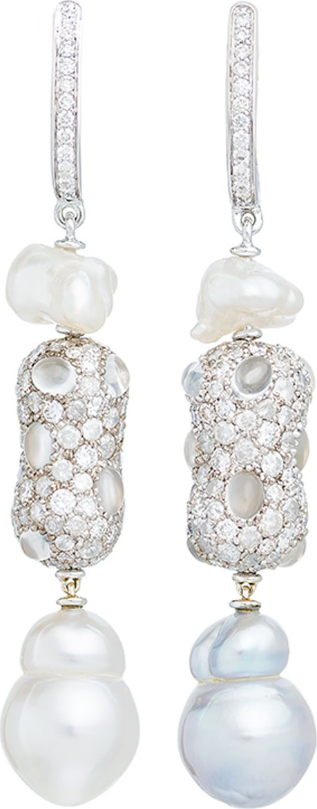 Margot McKinney Linear Diamond & Baroque Pearl Drop Earrings in 18K White Gold