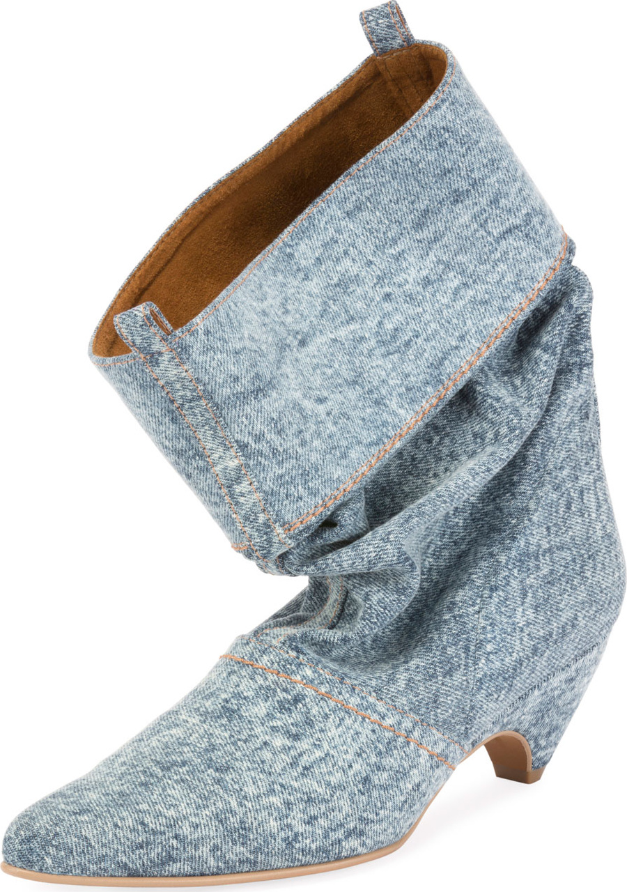 Stella McCartney Runway Denim Scrunched Boot, Blue