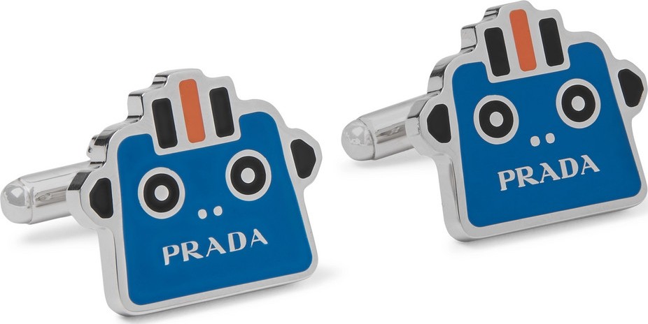 Prada Robot Silver-Tone and Enamel Cufflinks