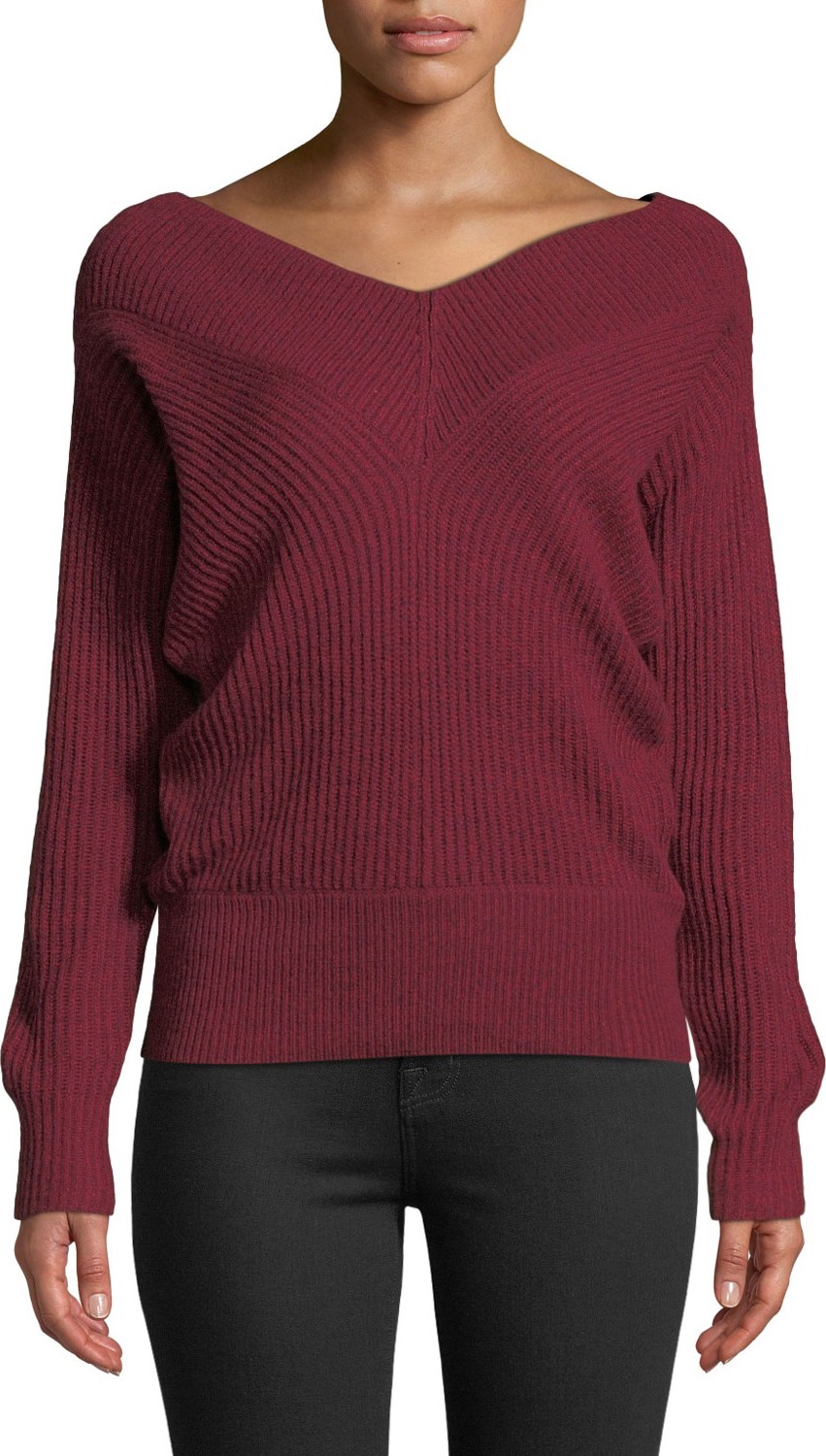 Club Monaco Jemma Ribbed V-Neck Pullover Sweater