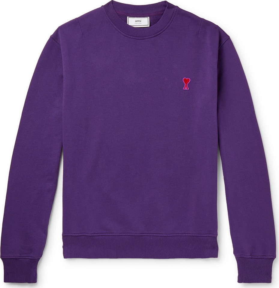 AMI Logo-Appliquéd Loopback Cotton-Jersey Sweatshirt