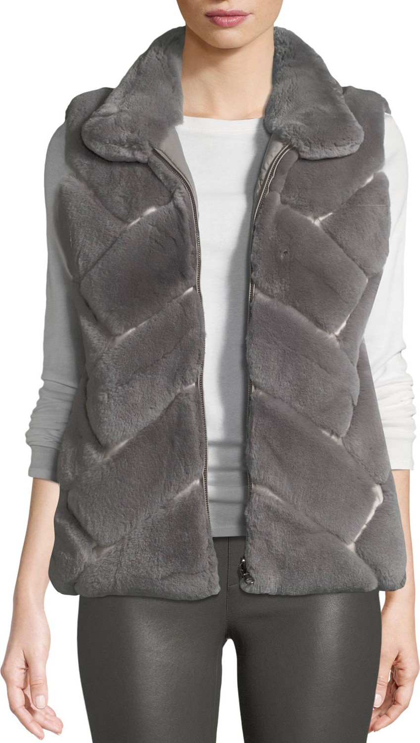 Pologeorgis Chevron-Quilted Reversible Nylon & Fur Puffer Vest
