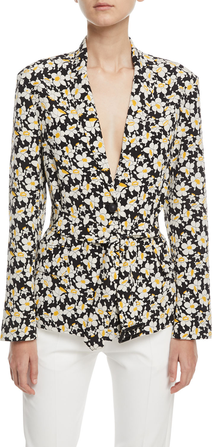 Joseph Alex Daffodil-Print Belted Silk Jacket