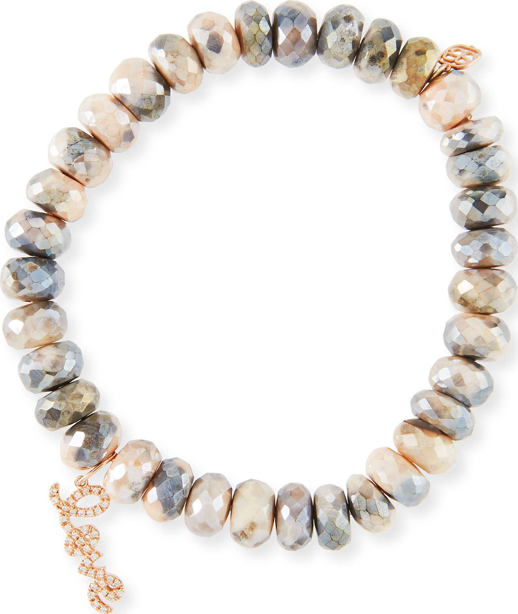 Sydney Evan Moonstone Bead Bracelet w/ Rose Love Script Charm