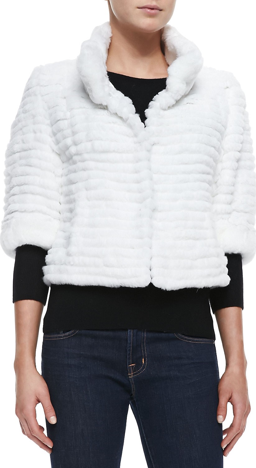 Belle Fare High-Collar Layered Fur Coat