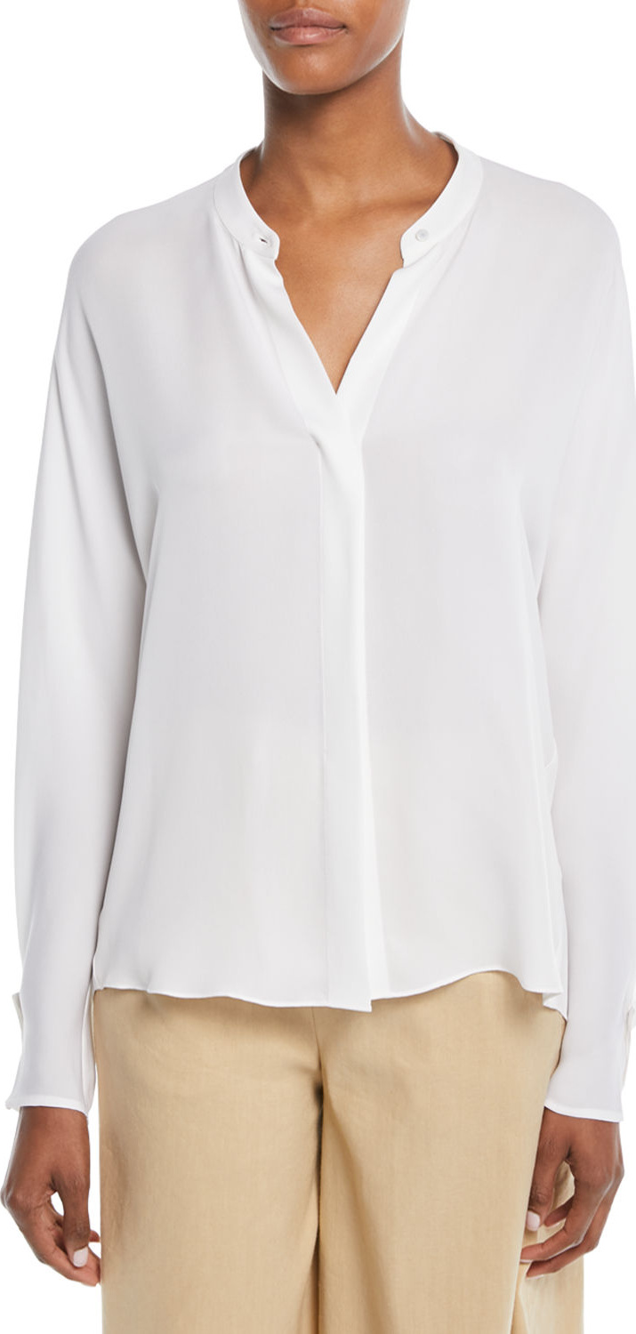 Vince Envelope-Sleeve Silk Split-Back Popover Top