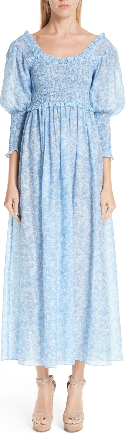 Ganni Floral Smocked Maxi Dress
