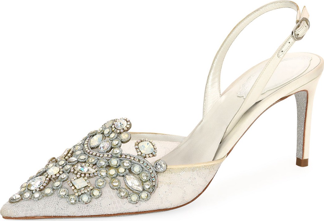 Rene Caovilla Venezia Embellished Lace Pumps, White
