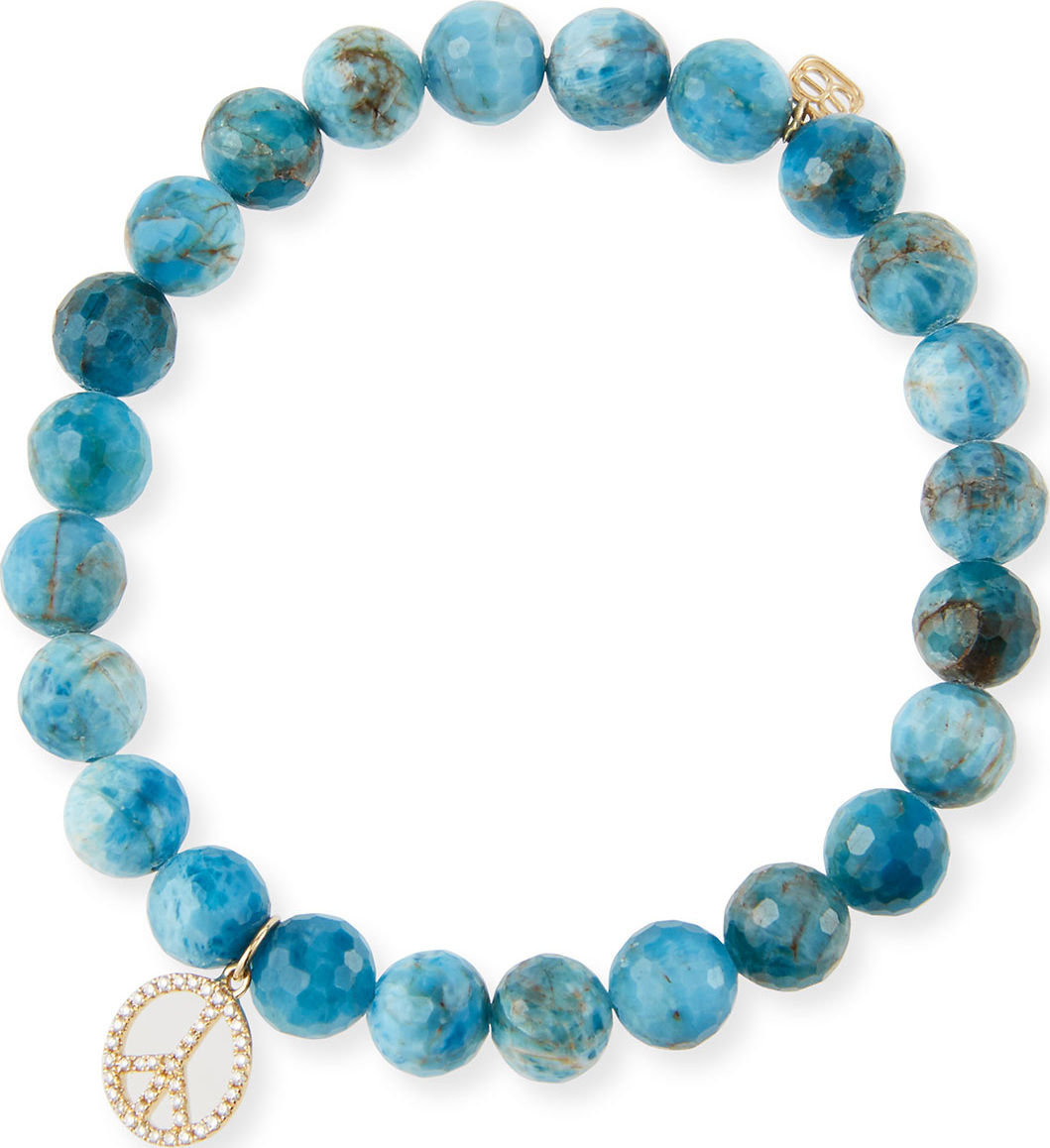 Sydney Evan 14k Apatite & Diamond Peace Sign Bracelet