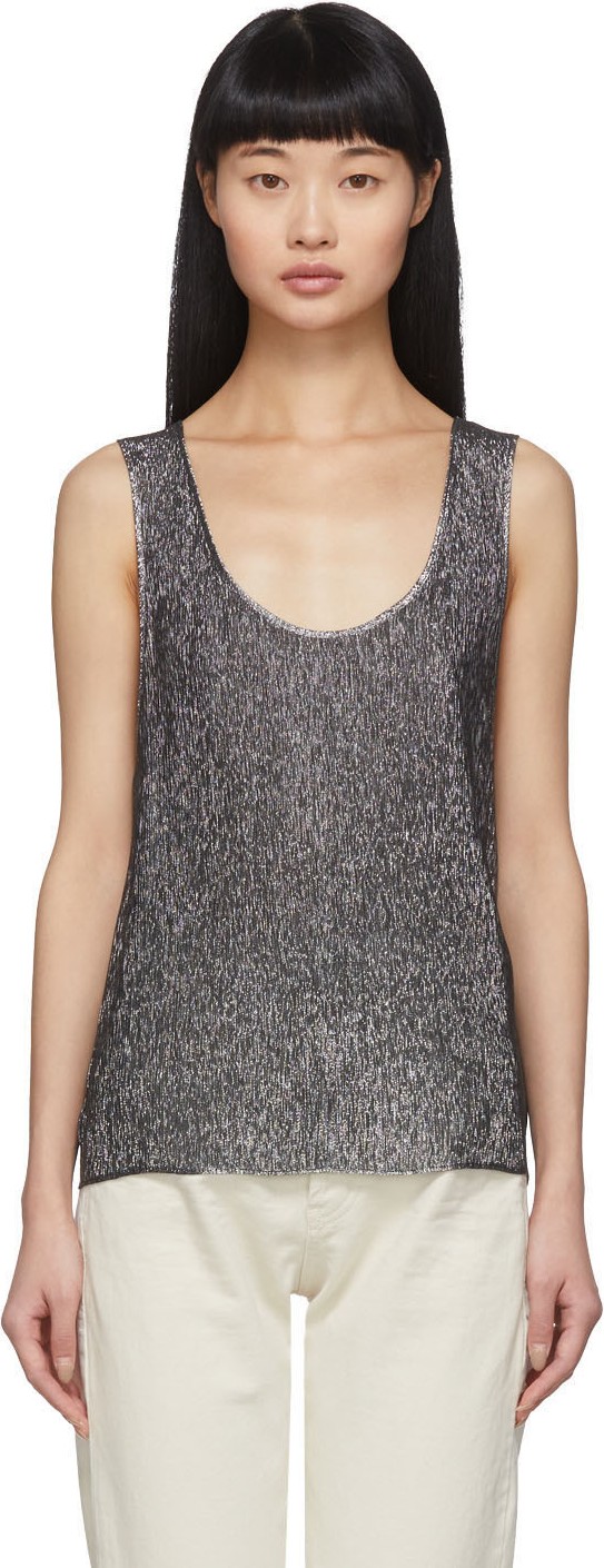 Saint Laurent Silver Lamé Jersey Tank Top