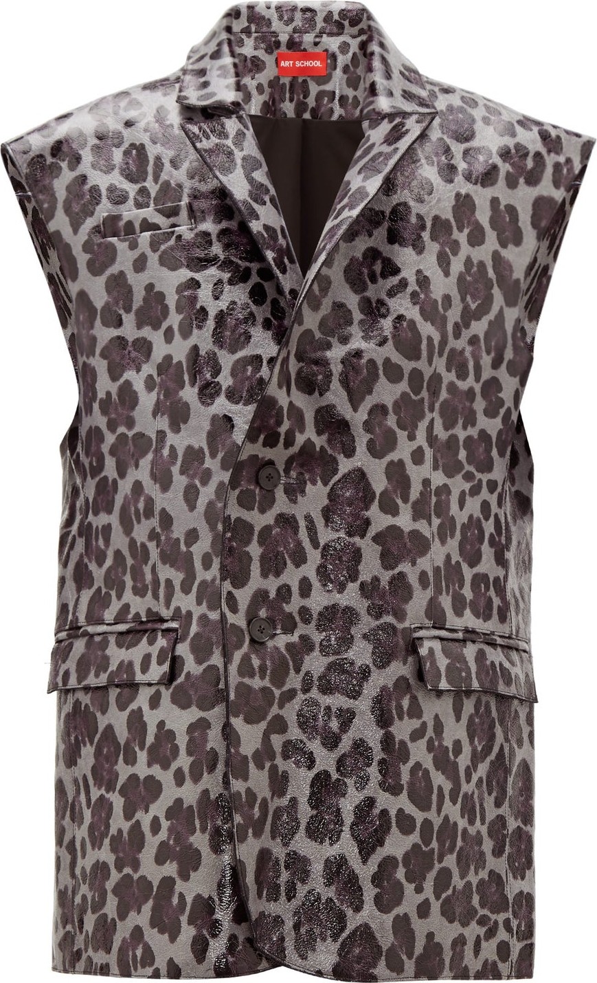 Art School Leopard-print sleeveless leather blazer
