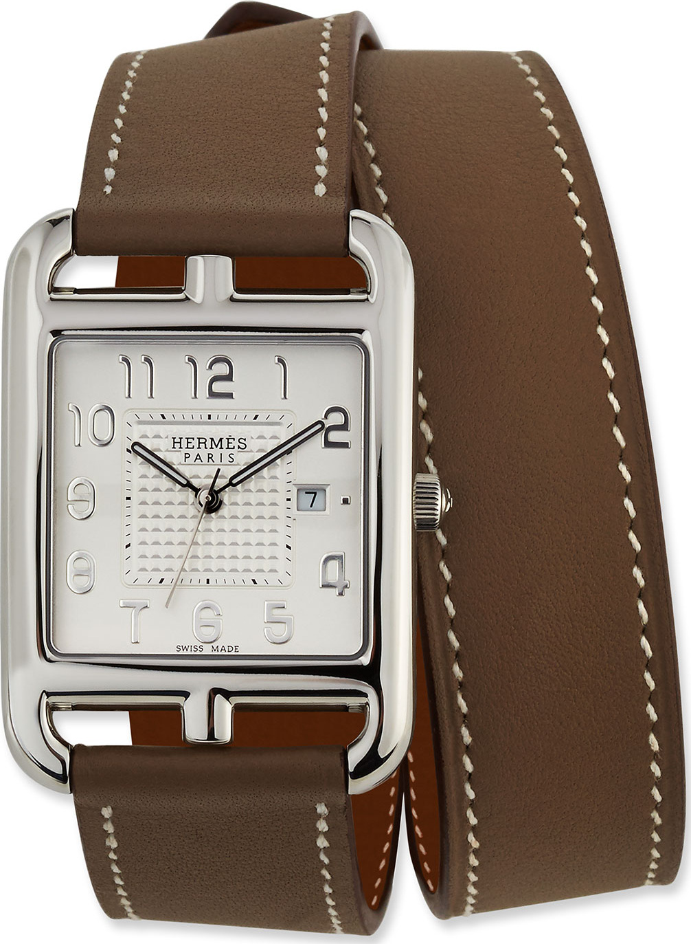 HERMÈS Large Cape Cod GM Watch with Taupe Leather Strap