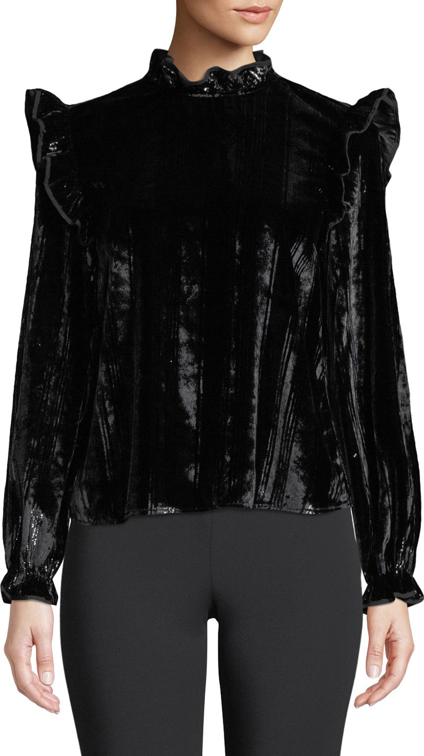 Opening Ceremony Velvet Twill Ruffle Long-Sleeve Blouse