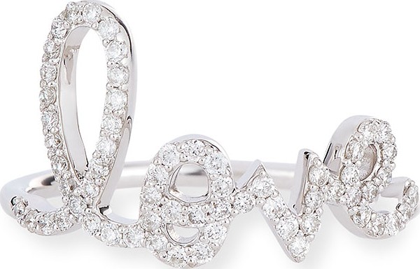 Sydney Evan Large Love 14K Gold Ring with Diamonds, Size 6.5