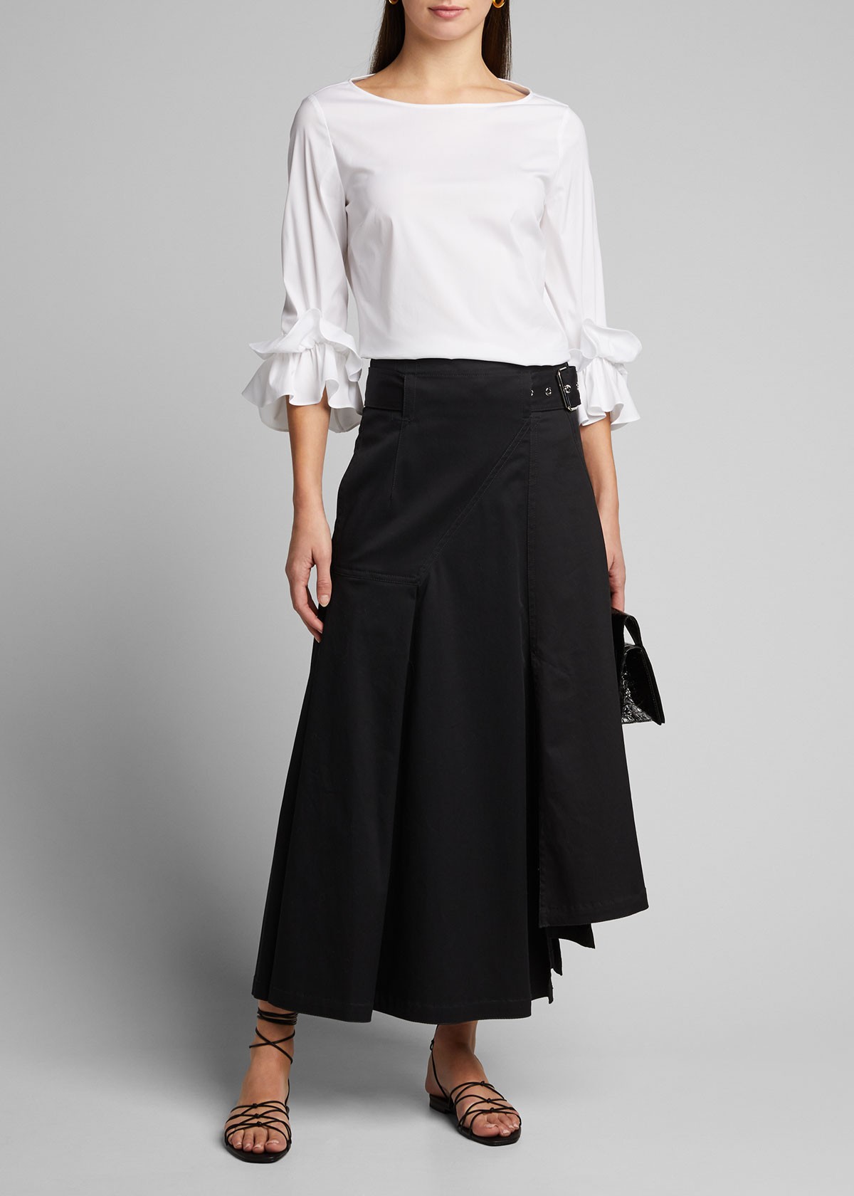 Lafayette 148 New York Whitby Italian Stretch Cotton Ruffle-Sleeve Blouse