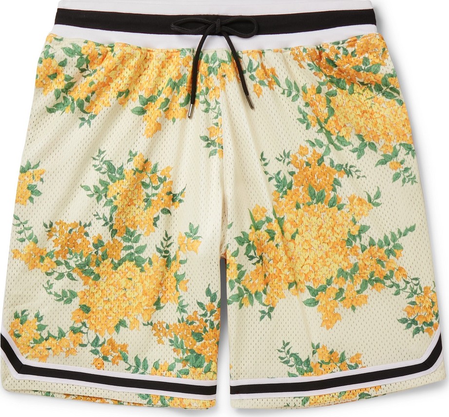 John Elliott Webbing-Trimmed Floral-Print Mesh Drawstring Shorts