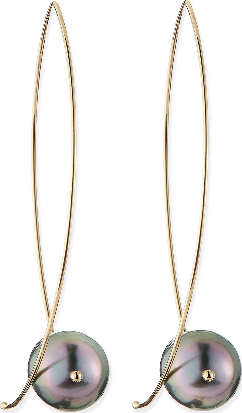 Mizuki 14k Gold Black Tahitian Pearl Earrings