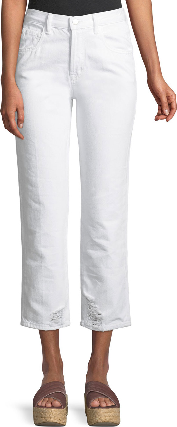 J BRAND Wynne High-Rise Crop Straight-Leg Jeans, White Destruct