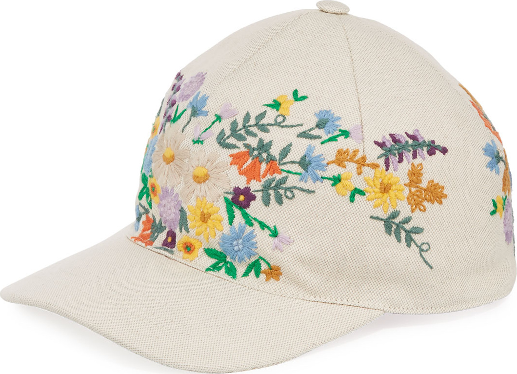Gucci Canvas Baseball Hat w/ Floral Embroidery