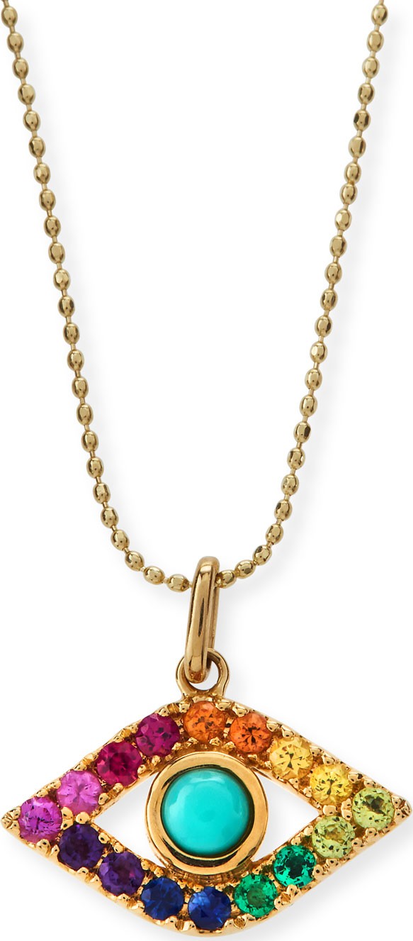 Sydney Evan Large Evil Eye Rainbow Sapphire Pendant Necklace