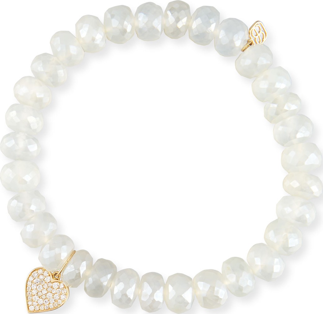 Sydney Evan Pearly Chalcedony & Diamond Heart Bracelet
