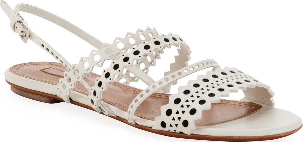 Alaïa Flat Laser-Cut Chamois Slingback Sandals