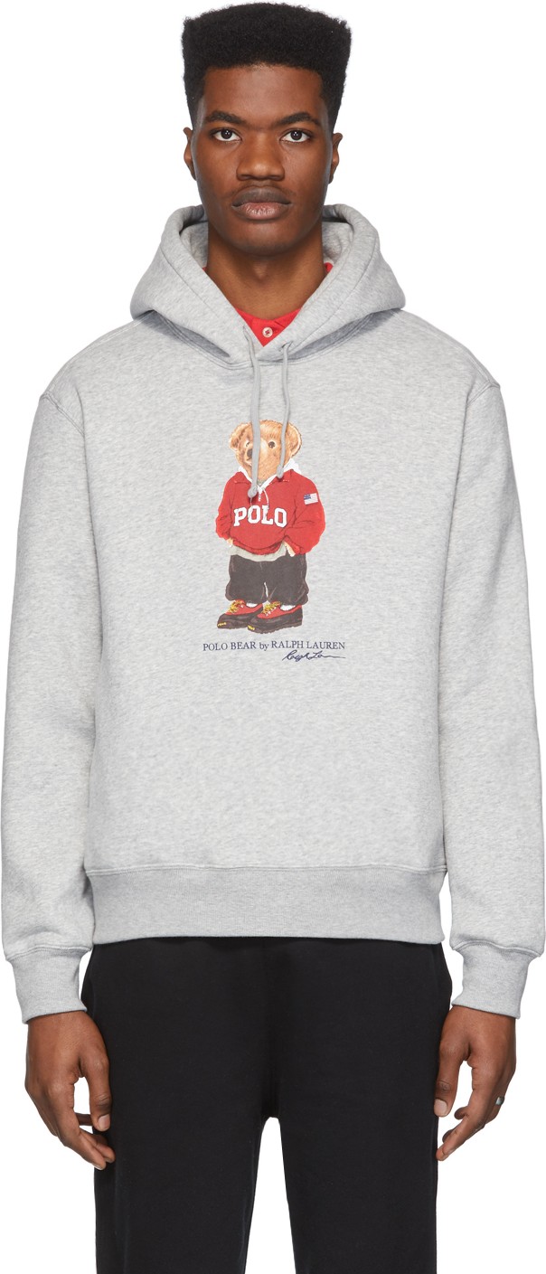 Polo Ralph Lauren Grey Hockey Bear Fleece Hoodie
