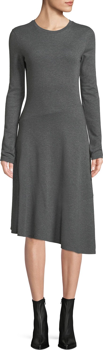 Vince Long-Sleeve Asymmetric Midi Dress