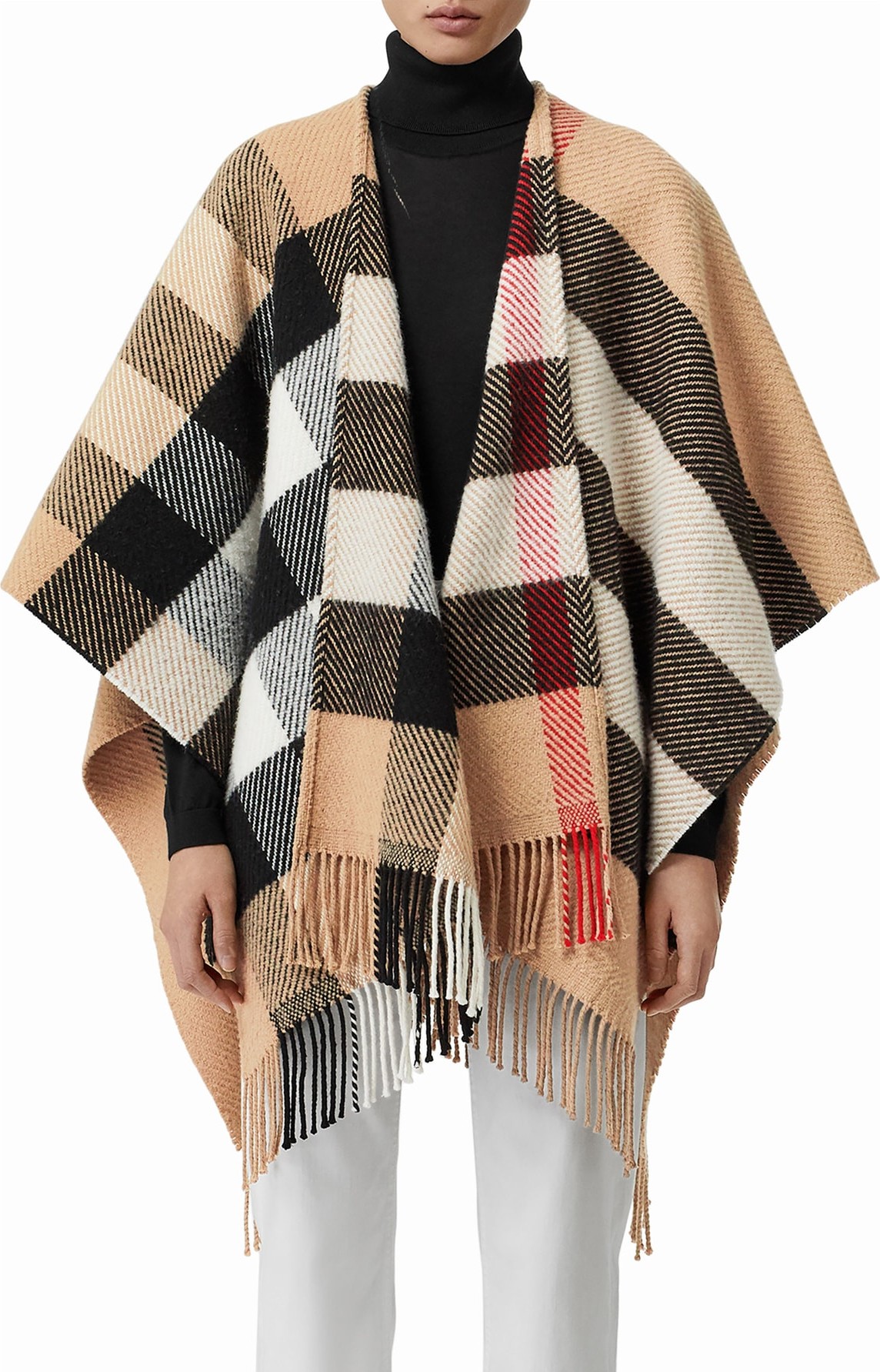 Burberry London England Check Wool & Cashmere Fringe Cape