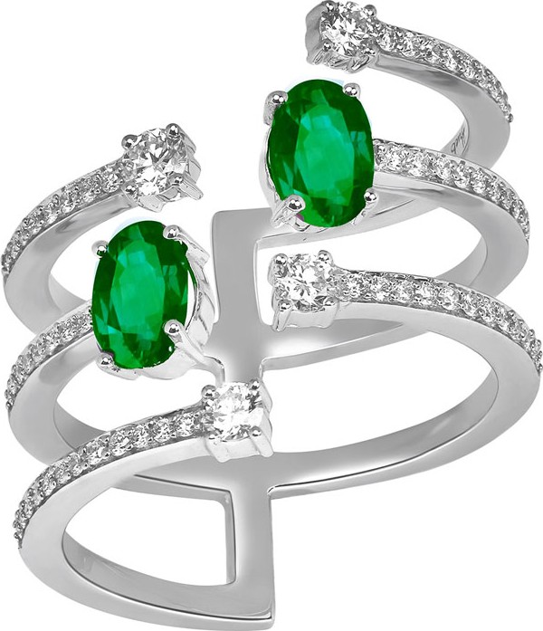 Hueb Spectrum 18k White Gold Emerald & Diamond Ring