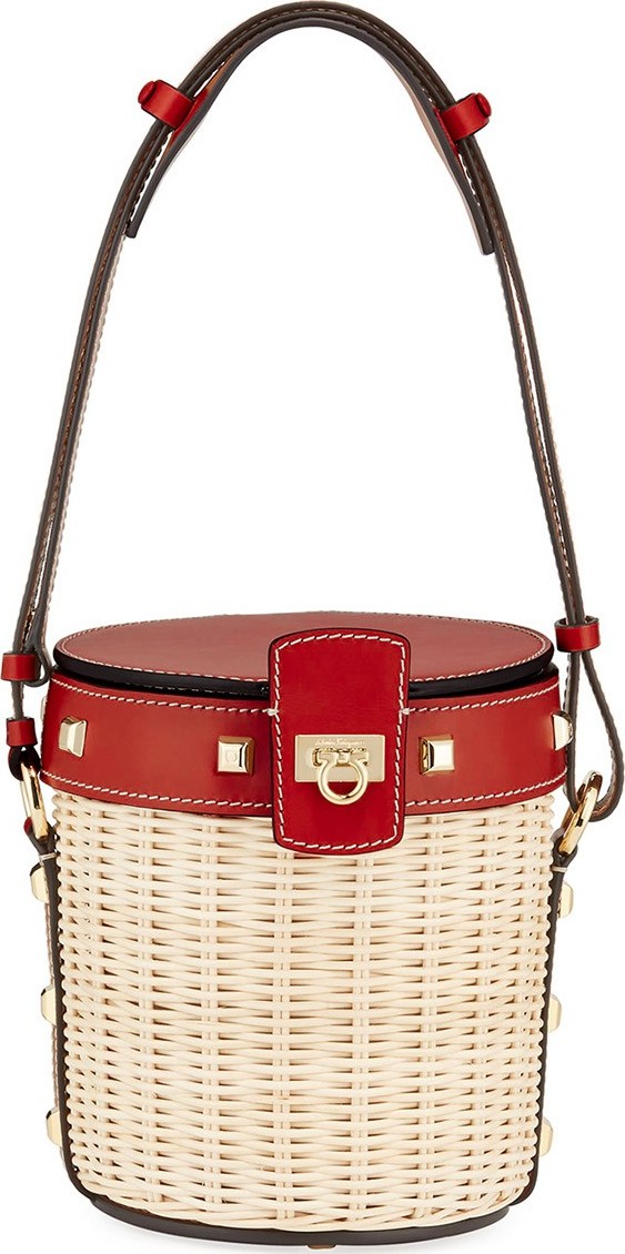 Salvatore Ferragamo Gancini Wicker Bucket Bag