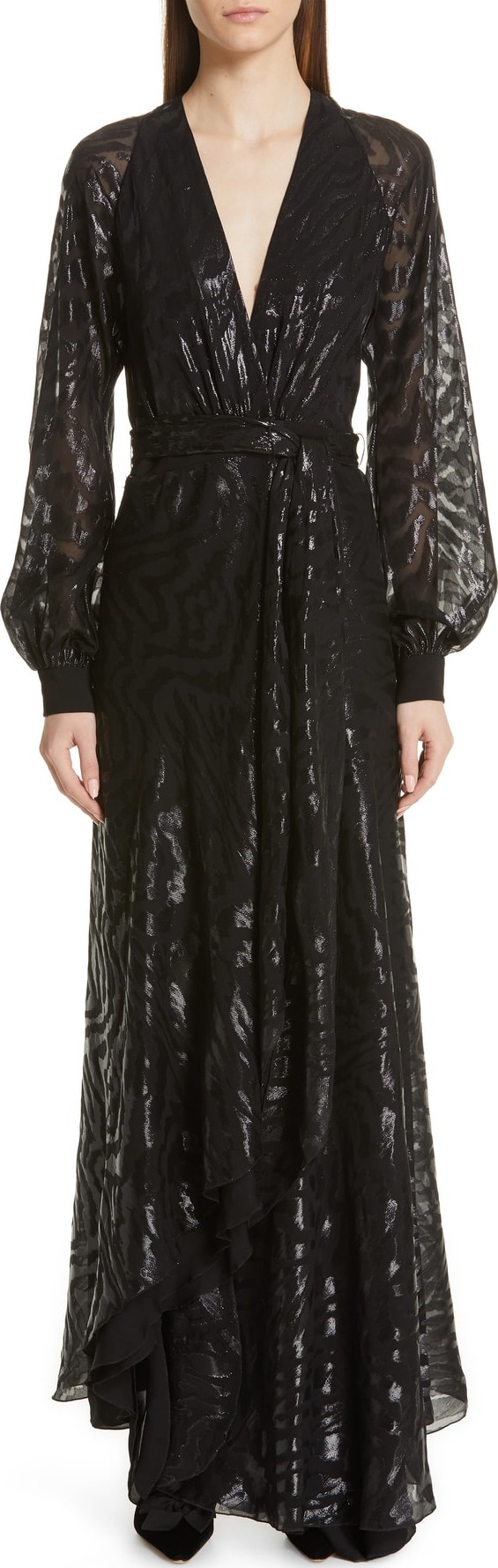 Haney Metallic Silk Long Sleeve Evening Dress