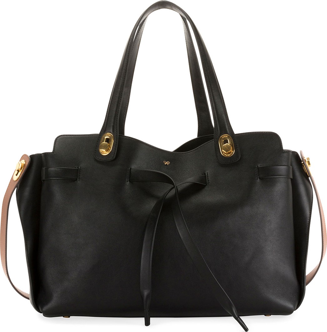 Anya Hindmarch Shoelace Smooth Tote Bag, Black