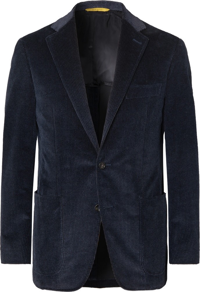 Canali Navy Kei Slim-Fit Cotton-Blend Corduroy Blazer