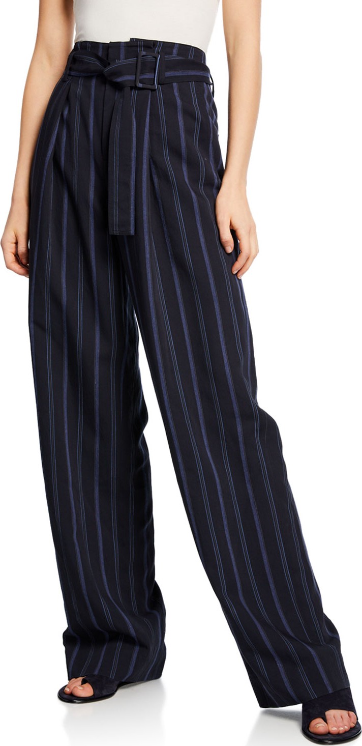 Vince Dobby Stripe Belted Wide-Leg Pants