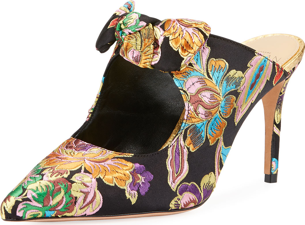 Alexandre Birman Evelyn Jacquard Slide Mules w/ Knotted Bow