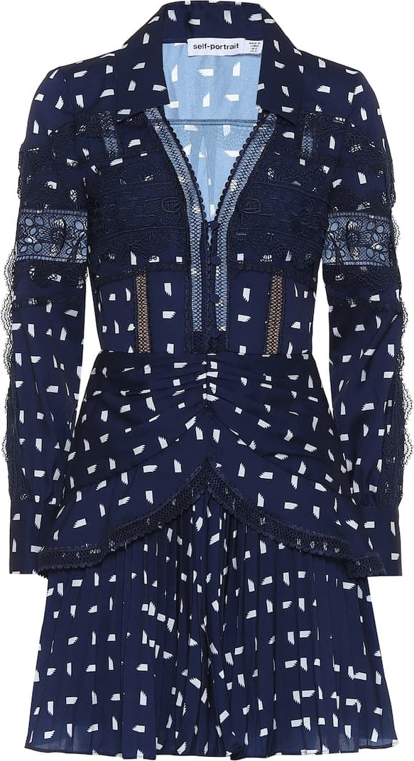Self Portrait Lace-trimmed printed minidress