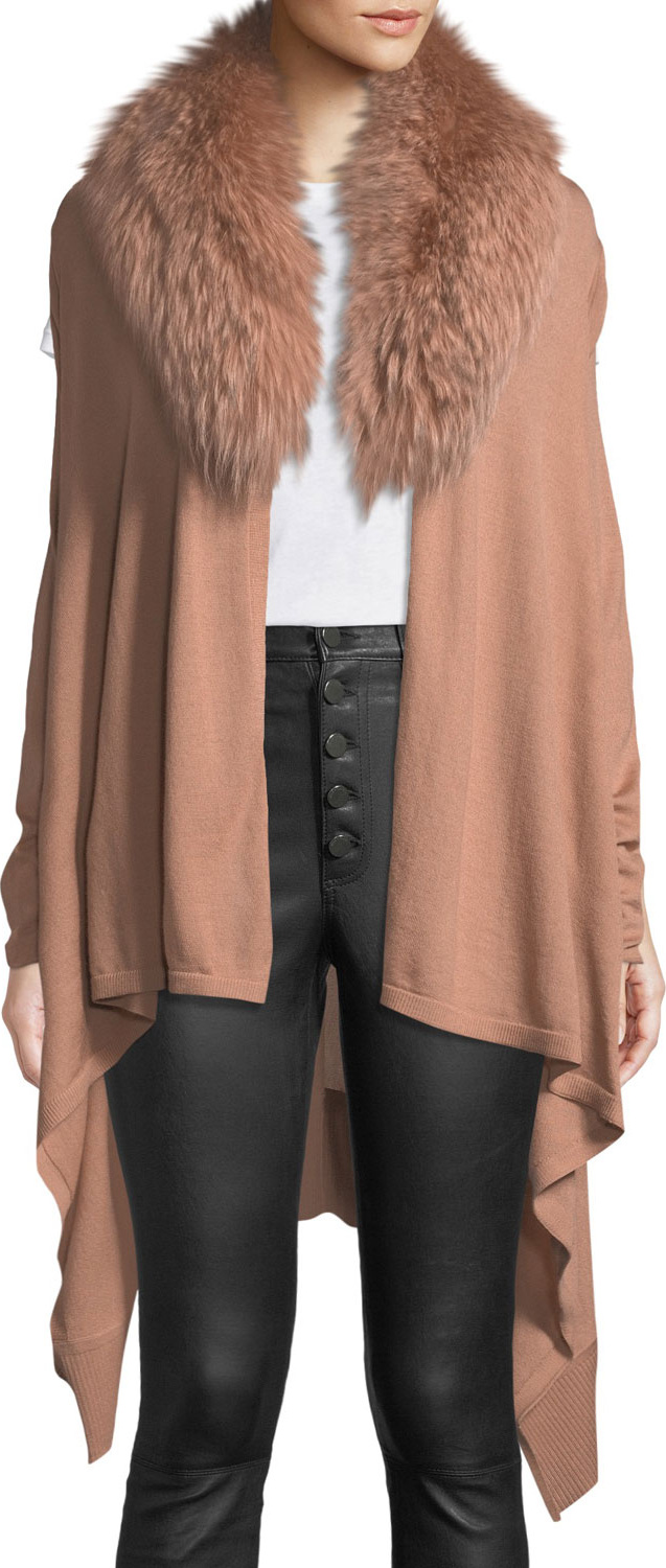 Alice + Olivia Izzy Wool-Cashmere Duster Cardigan w/ Fur Collar