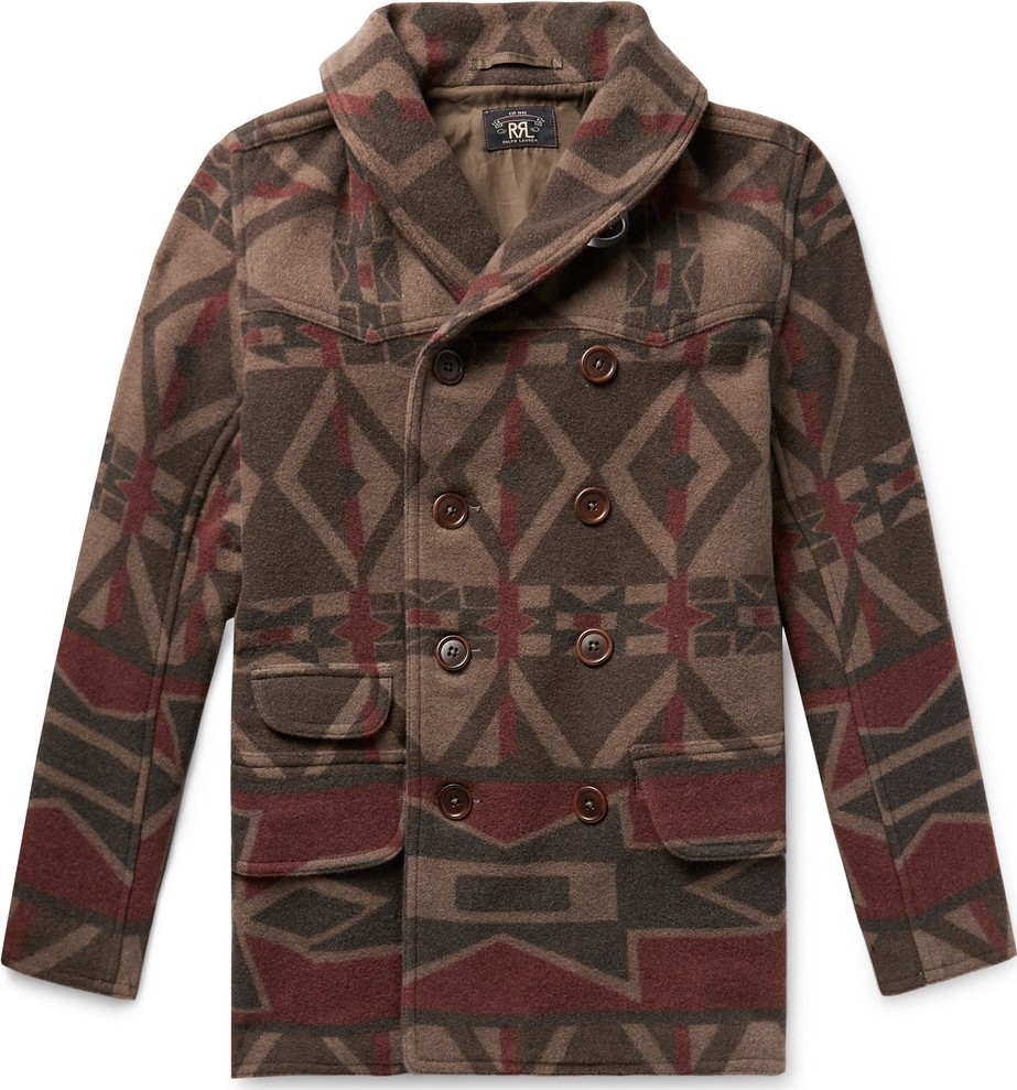 Rrl Ramsey Shawl-Collar Double-Breasted Printed Wool-Blend Coat
