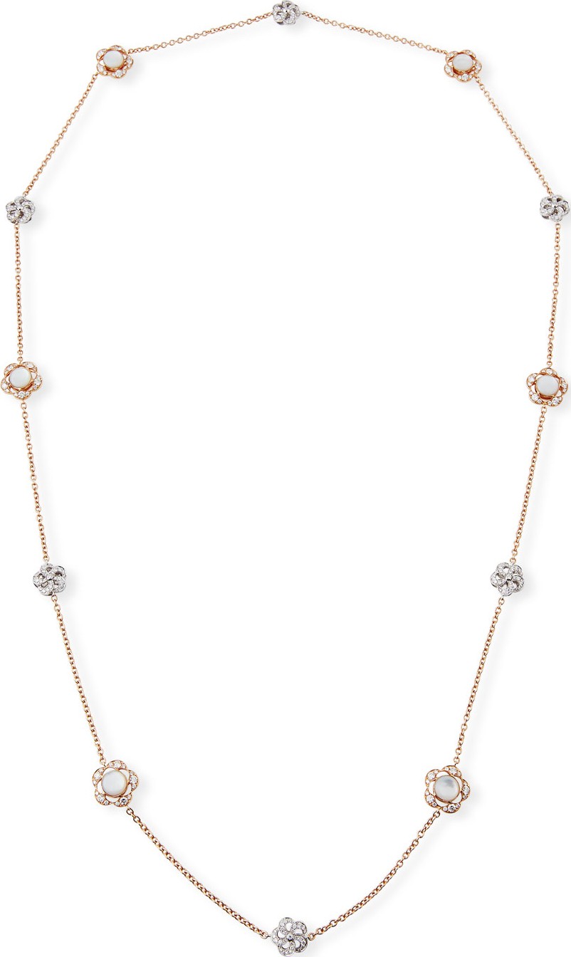 Picchiotti 18k Rose Gold Diamond & Mother-of-Pearl Flower-Station Necklace, 36"