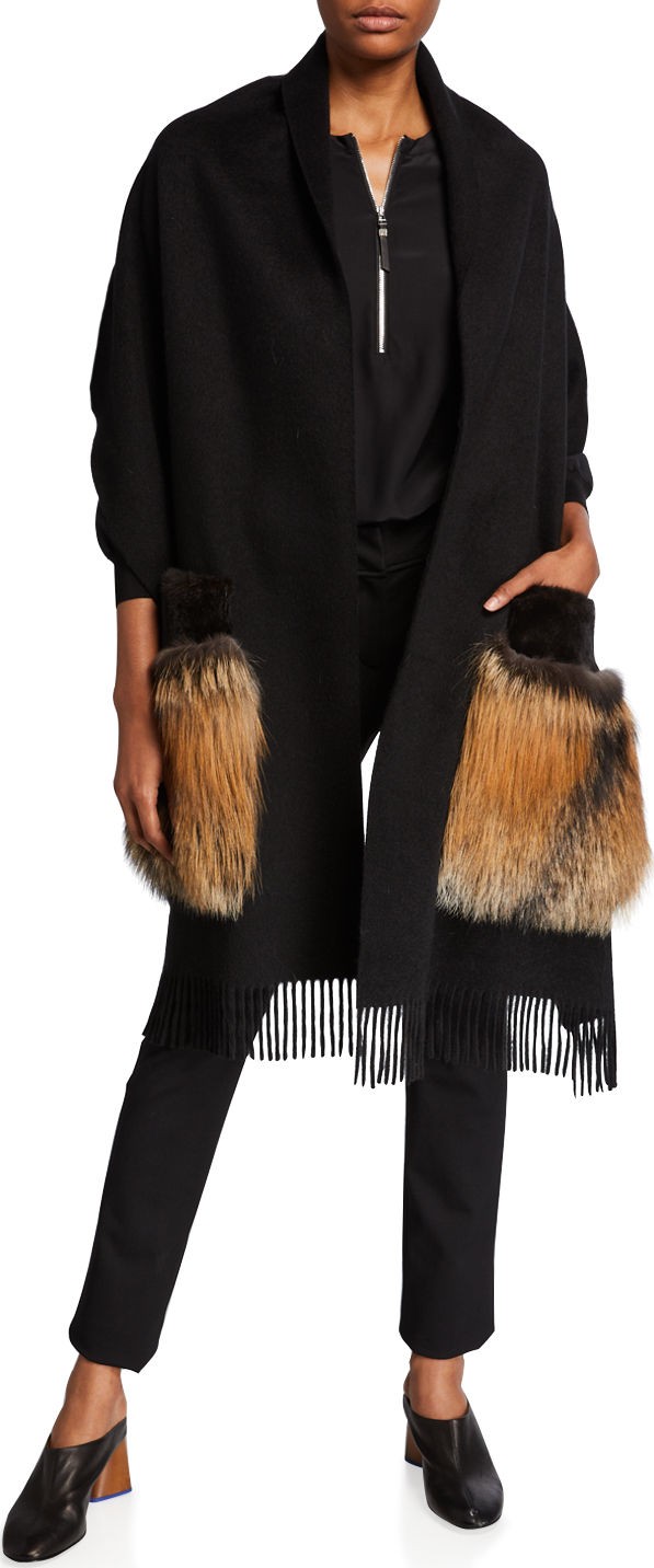Lafayette 148 New York Cashmere Shawl with Mink & Fox Pockets