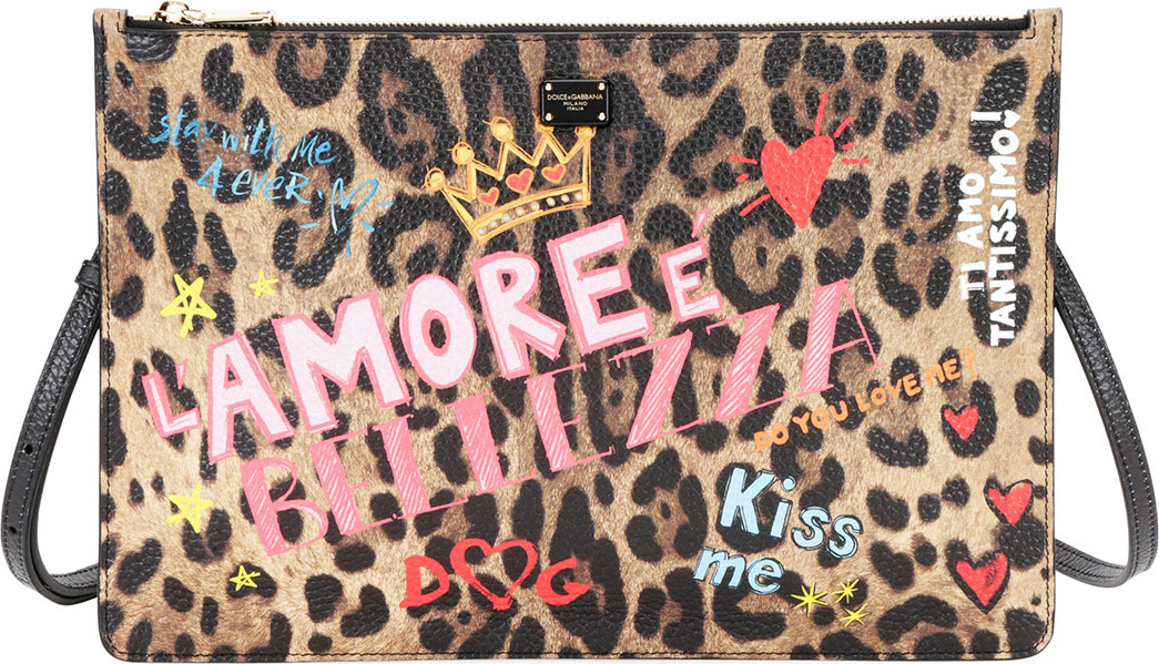 Dolce & Gabbana Leo Graffiti Leather Crossbody Pouch Bag