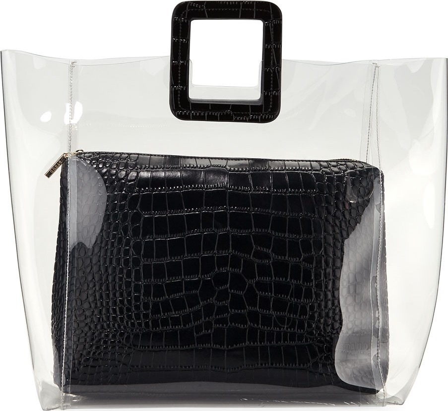 Staud Shirley Clear PVC and Crocodile-Embossed Tote Bag Staud Shirley Clear PVC and Crocodile-Embossed Tote Bag