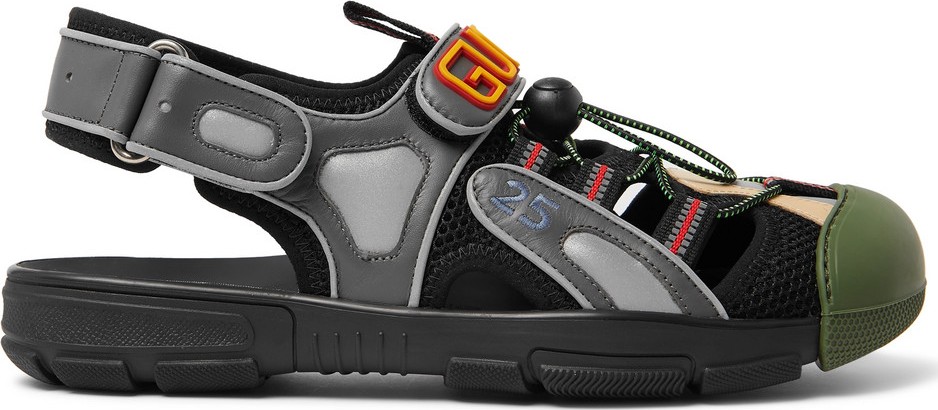 Gucci Logo-Detailed Rubber, Leather and Mesh Sandals