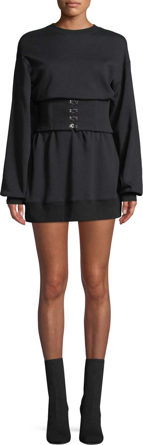 Jonathan Simkhai Crewneck Corset Sweatshirt Dress