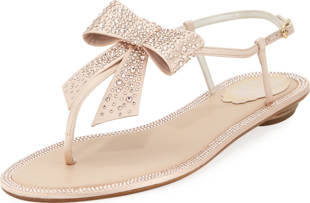 Rene Caovilla Embellished Satin Flat Bow Sandal