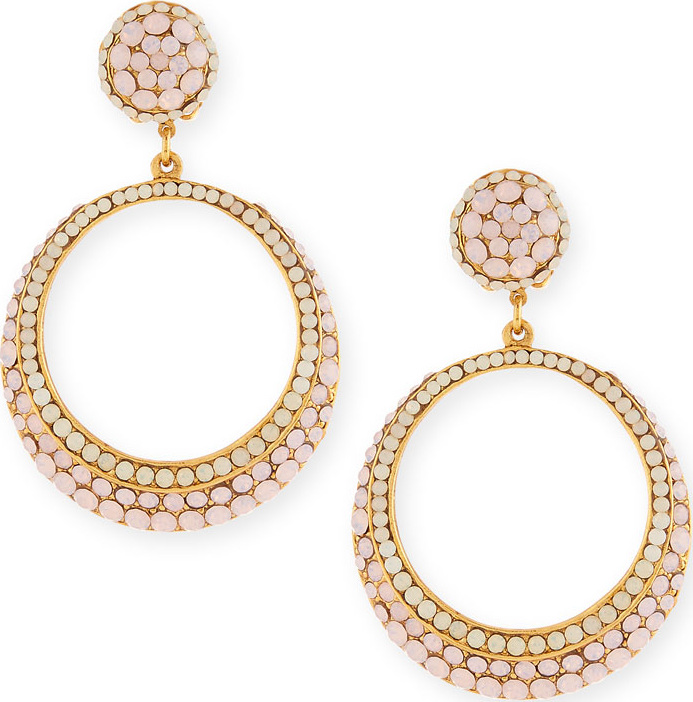 Jose & Maria Barrera Pink Opal Cabochon Hoop Drop Clip-On Earrings
